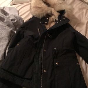 navy blue jacket with fur